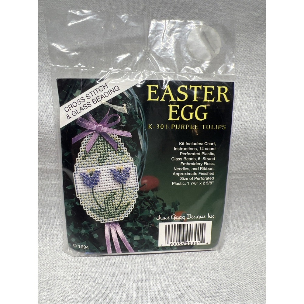 Vintage June Grigg Easter Egg Cross Stitch Kit K-301 Purple Tulips New